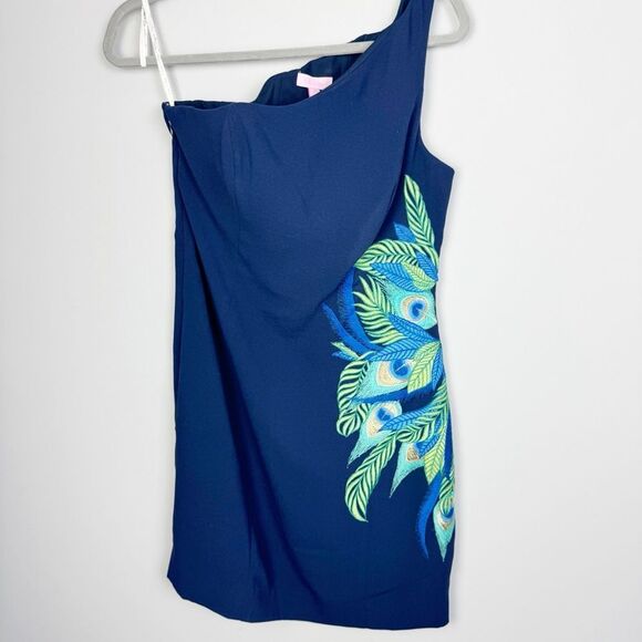 LILLY PULITZER | NEW Jamie True Navy Embroidered Asymmetrical Dress Women’s 6 - Picture 5 of 14